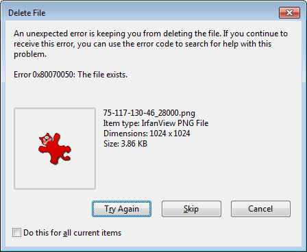 Windows 7 Delete Error Message The File Exists