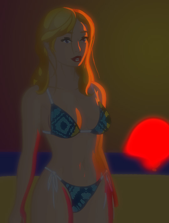 Girl in bikini at sunset